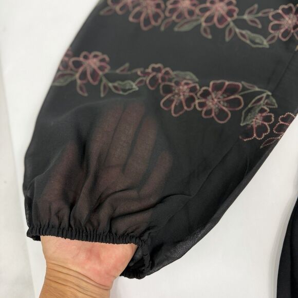 Ellen Tracy Black Chiffon Knee Length Floral Tie Front Shift Dress Women XL NEW - Picture 7 of 11